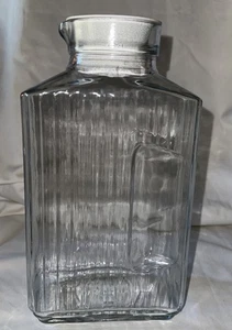 Vintage. Anchor Hocking Gerippte Glasflasche mit Weißem Deckel Wasser/Saft Kühlschrank Glas - Bild 1 von 10