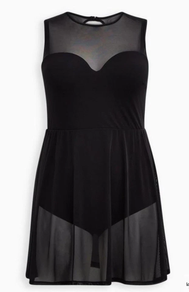 Vestido de baño Torrid talla 2 D/DD negro con superposición de malla traje de baño de una pieza 18/20 2X Foto 1 de 4