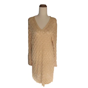 Vintage Lisa Ho 90s Champagne Coloured Lace Dress Sz 16 V-Neck Long Sleeve Sheer - Picture 1 of 11