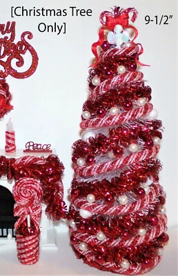 DOLLHOUSE MINIATURES 9"LIGHTED CANDY-CANE CHRISTMAS TREE+ORNAMENTS 1:12 SCAL NEW - Image 1 of 2