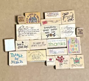 Vintage Wood Mounted Rubber Stamps Collectible Greeting Card Simple Quotes Lot - Picture 1 of 14