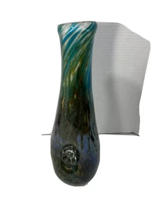 Mid Century Hand Blown Art Glass 13” Vase Blues Greens Purples w/Center Eye - Picture 1 of 8