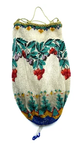 Pompadour Jugendstil Perlenbeutel Antik 1900 Perlentasche Glasperlen Stickerei - Bild 1 von 10