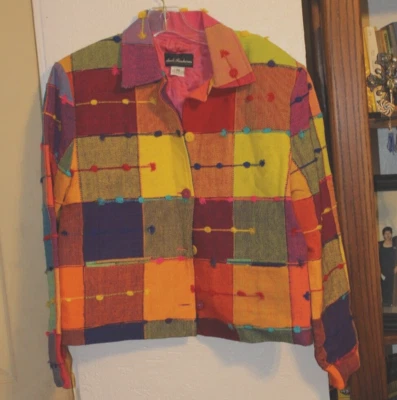 Blazer de Diseñador Ana's Fashions Multicolor Tejido a Cuadros Algodón!M NUEVO De Colección Años 90 Foto 1 de 4