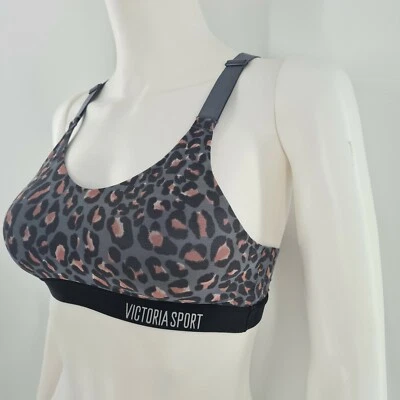 Victoria Secret Lightweight Sport Bra 32B Animal Print Wire Free Racerback Gray - Image 1 of 4