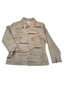 Coldwater Creek Blazer Leinen Jute hellbraun Print Baumwolle PM Petite Jacke bestickt - Bild 1 von 7