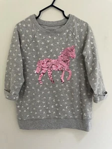 Sonoma Kid Girls Flip Sequin Heart Print Cotton Blend 3/4 Sleeve Shirt Gray Sz 5 - Picture 1 of 5