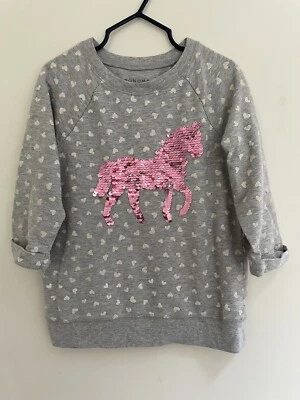 Sonoma Kid Girls Flip Sequin Heart Print Cotton Blend 3/4 Sleeve Shirt Gray Sz 5 - Image 1 of 4