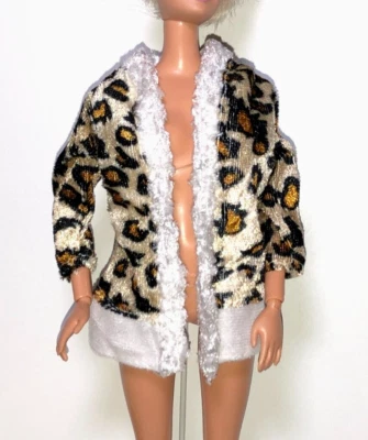 Barbie Clone Jacket Coat Leopard Spots Animal Print White Faux Fur Trim J323 - Image 1 of 4