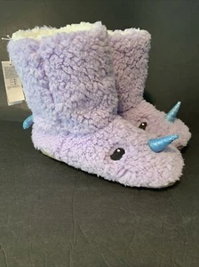 OLD NAVY PLUSH SHERPA CRITTER Purple Unicorn Boot Slippers Size 5/6 NEW - Picture 1 of 5