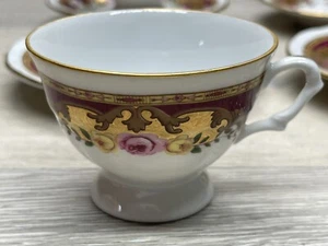 Limoges (4) tazas de té y (6) platillos paté porco PF - pintado a mano hecho en Francia - Imagen 1 de 7