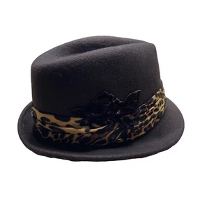 Nine West braune Leopardenwolle Fedora Mütze stilvoll - Bild 1 von 4