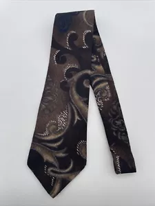 Henry Grethel Tie 4" Wide Brown & Black Art Deco Italian Silk Necktie USA Made - Picture 1 of 11