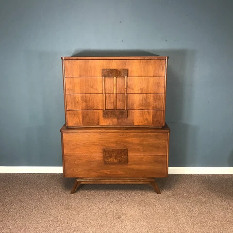 Large Mid Century Walnut Tall Chest of Drawers Cover