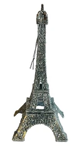 Eiffel Tower Christmas Ornament Silver Glitter Metal Paris Landmark 7” Olympics - Picture 1 of 11