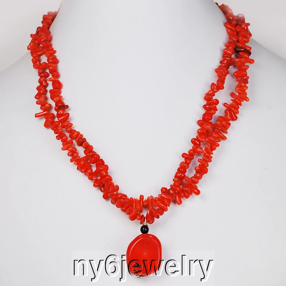 Ожерелье из серебра с красной коралловой сколкой и подвеской 16–18 дюймов - Изображение 1 из 1