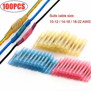 100x Heat Shrink Insulated Butt Crimp Terminals Electrical Wire Cable Connectors - Picture 1 of 12