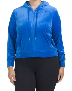 Juicy Couture Velour Hoodie Jacke Reißverschluss mit Logo blau Spritzsamt Übergröße neu mit Etikett - Bild 1 von 12