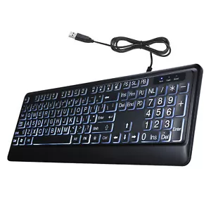 Large Print Backlit Keyboard USB Wired Lighted Computer Keyboard Full Size I1B3 - Picture 1 of 9