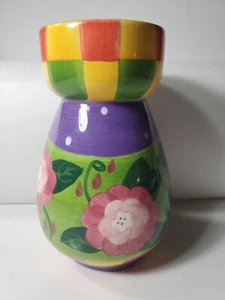 Vintage 70s Handpainted Milson & Louis Vase Floral Ceramic Flower Vase Colorful - Picture 1 of 12