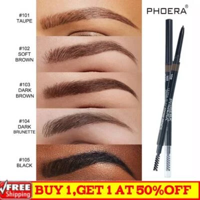 PHOERA-ULTRA SLIM EYE BROW LINER PENCIL SPOOLIE BRUSH EYEBROW MAKEUP RETRACTABLE - Image 1 of 4