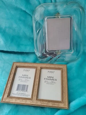Photo Picture Frames Lot Of 2, Vtg FURIO Brass Double and Etched Glass 2.5"x3.5" - Image 1 of 4