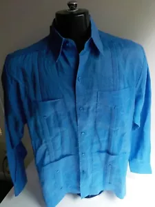 MOJITO Collection Men's Long Sleeve Guayabera Blue Shirt 100% Linen SZ SM NWT - Picture 1 of 5