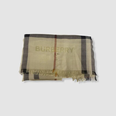 Bufanda para mujer Burberry beige a cuadros de gasa mezcla de lana Foto 1 de 3
