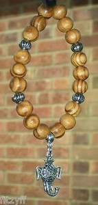 Elephant Head Ganesha Pendant & In Car Wood Wooden Beads Ganesa Hindu Charm - Picture 1 of 13