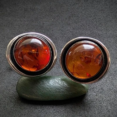 Vintage Designer Manschettenknöpfe Bernstein 925 Silber Silberschmiedearbeit alt - Bild 1 von 4