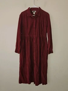 L.L. Bean Red Corduroy Button Up Shirt Dress Long Maxi Women Size 14 Petite 14P  - Picture 1 of 3