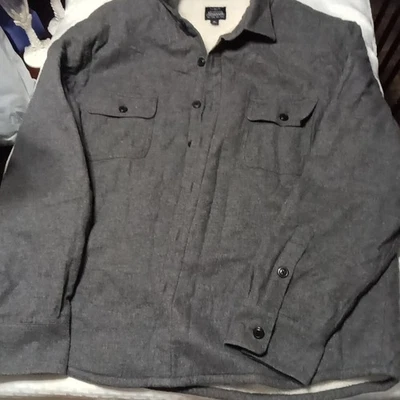 J Crew 100% Cotton Sherpa Lined Jacket Men's Size XL Gray Button Front Shacket - Image 1 of 4