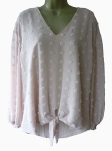 F&F Ladies Size 16 Nude Pink V Neck Textured Front Tie Relaxed Fit Blouse Top - Picture 1 of 14