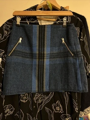 Women’s Size 10 Skirt Blue Black And Grey Check, Short, Wool Mix. Gap Brand - Image 1 of 4