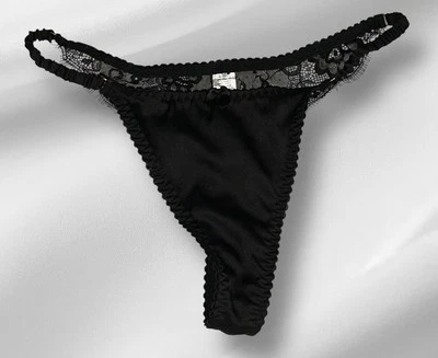 Calcinha de biquíni feminina de renda preta malha transparente M NOS - Imagem 1 de 4