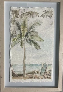 Original Watercolor Painting Tropical Seaside Landscape 18x12 Wall Art Beach - Picture 1 of 17