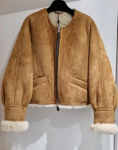 Shoreditch Ski Club Camel Suede Shearling Aviator Jacket. Size S - Picture 1 of 8