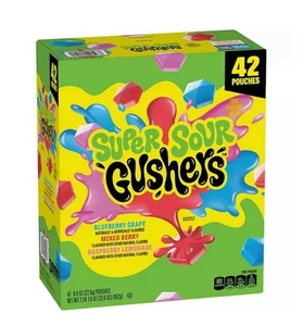 1 Box 💛 Super Sour Gusher's - 42 pk. - 0.8 oz Each Bag - Exp 1/26 - Picture 1 of 9