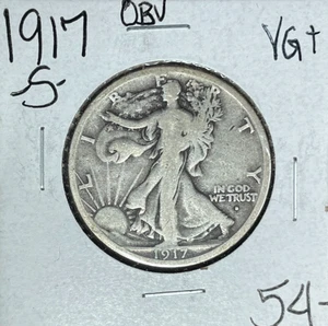 1917-S OBV. WALKING LIBERTY SILVER HALF DOLLAR~ VG+ ~NICE COIN~ - Picture 1 of 2