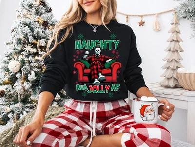 Naughty But Jolly AF Ugly Christmas Sweater Christmas Sweatshirt Christmas Shirt - Image 1 of 4