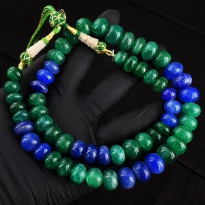 Emerald & Sapphire Round Shape 661.00 Cts Beaded Best Necklace Jewelry RK 21E714 - Picture 1 of 3