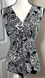 White House Black Market Blouse Cinched Tie Waist Women's Size Large Made In USA - Picture 1 of 13