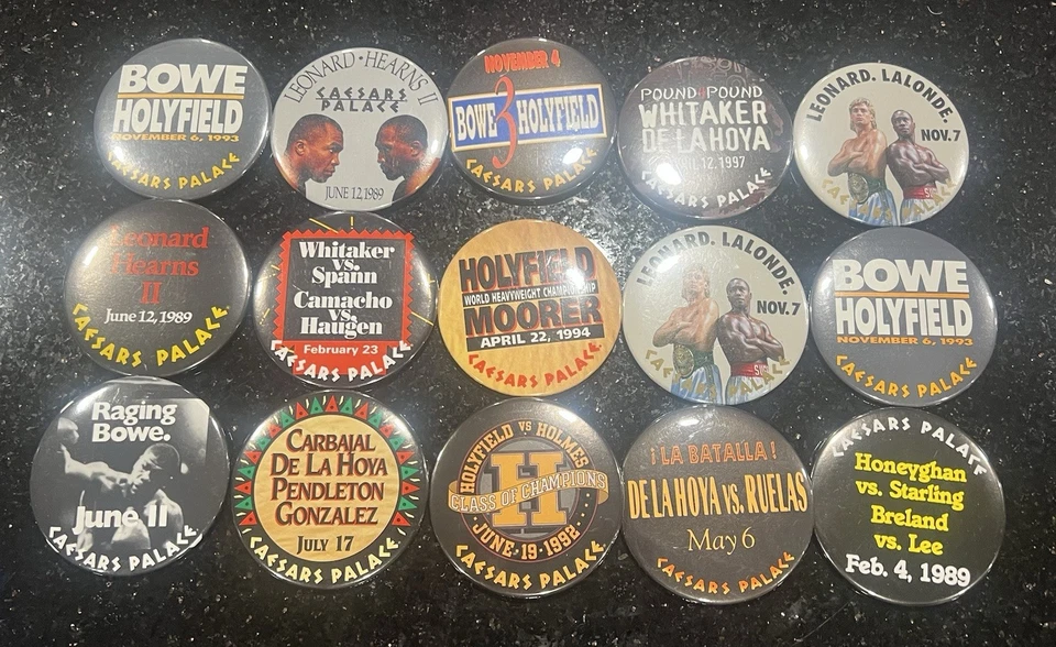 Caesars Palace Vintage Boxing 15 Buttons and Pin Collection - Las Vegas, Nevada - Image 1 of 1