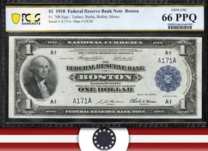 1918 $1 BOSTON FRBN GREEN EAGLE PCGS 66 PPQ Fr 708 LOW SERIAL NUMBER 171 - Picture 1 of 3