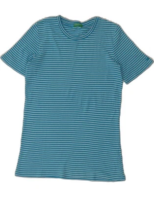 Camiseta Top Benetton Mujer Reino Unido 10 Pequeña Azul Rayas Algodón DE31 Foto 1 de 3