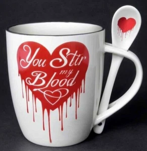 You Stir My Blood Mug and Spoon Set, Love Heart, Gothic Romance, Alchemy England - Picture 1 of 5