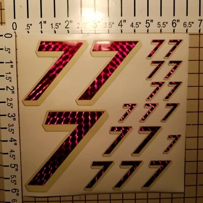 Prismatic Red w/ Creme  #7's  Racing Numbers Vinyl Decal Sheet 1/10-1/12 slash - Image 1 of 4