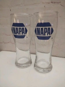 Pair Of VTG 1970s NAPA Auto Parts Pilsner Beer Glasses Navy Blue Logo 16oz - Picture 1 of 7