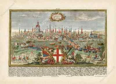 Impresión de póster artístico de Londres antiguo plano vista panorámica mapa 1720 Londinium Londinum Foto 1 de 4