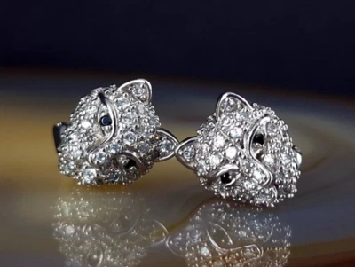 Ohrringe 925 Silber Raubkatze Ohrstecker Spinell Zirkonia - markant & attraktiv - Bild 1 von 4